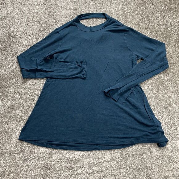 Mossimo Blouse Women Large Blue Long Sleeve Crew Neck Back Hole Stretch Soft Top - Picture 1 of 8